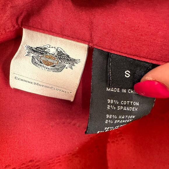 Harley-Davidson Red Zip Up Rhinestone Bling Shirt Size Small - Picture 2 of 8